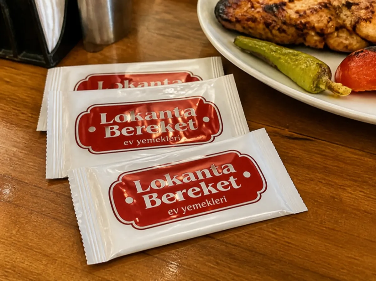 Lokanta Bereket logolu ıslak mendil paketleri